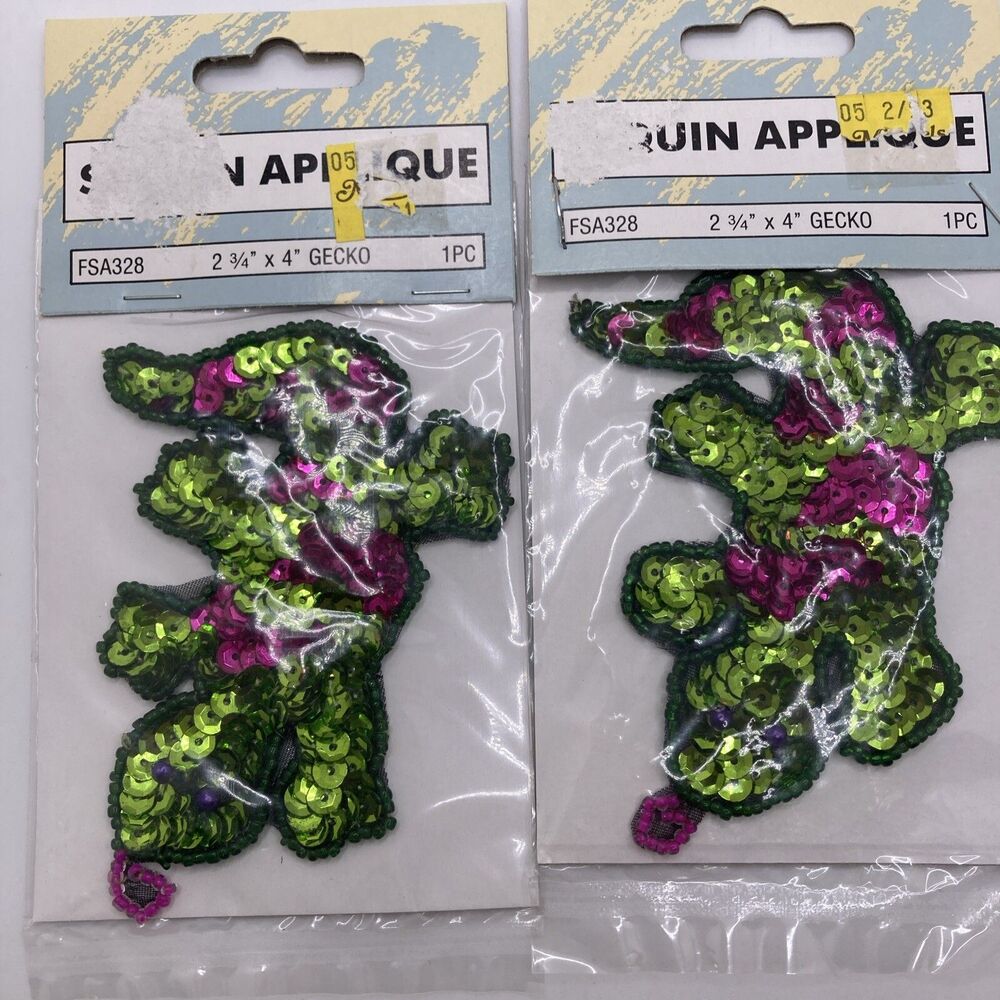 Lot Of 2 Vintage 90s  Sequin Appliques Lizard Gecko NIB Southwest Desert